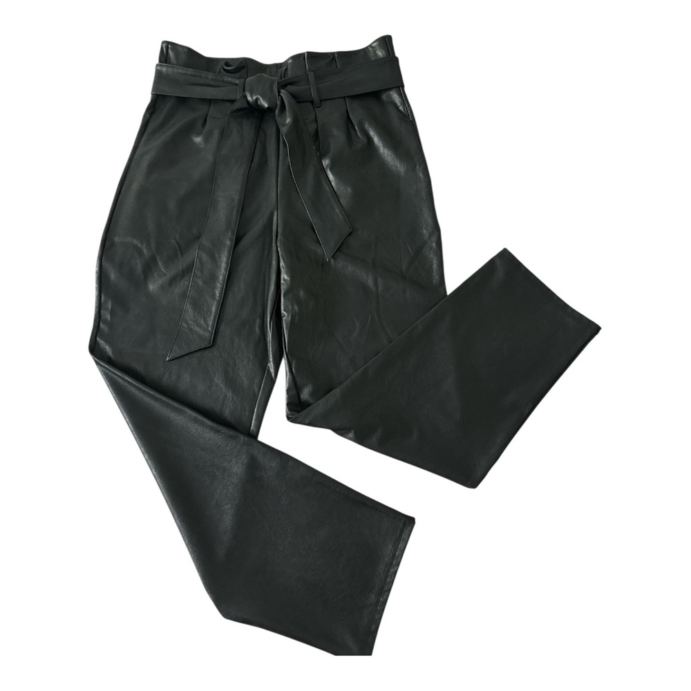 COMMANDO Faux Leather Paper Bag Waist Pants Women’s Size M Black High Rise Taper - Picture 8 of 16